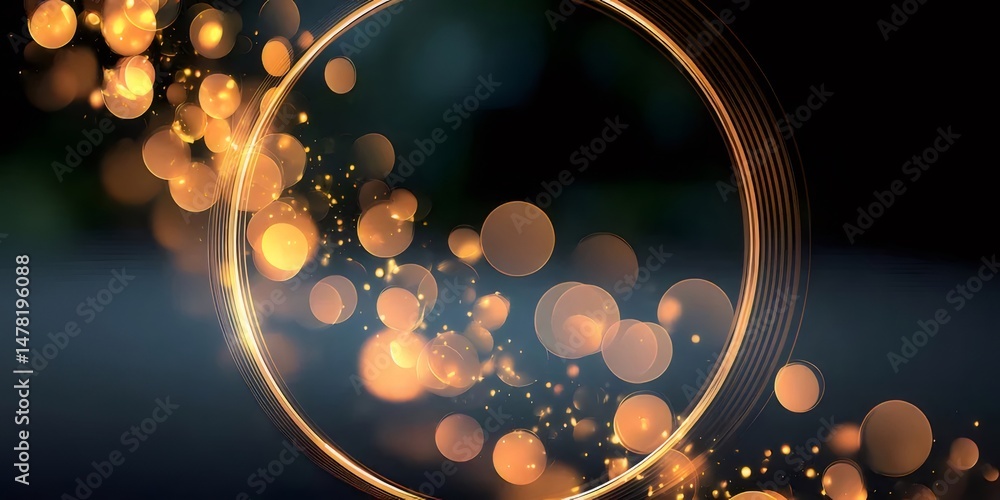 Aufkleber abstract golden circle with sparkling bokeh lights against a blurred background