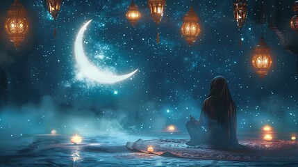 Ramadan night prayer silhouette