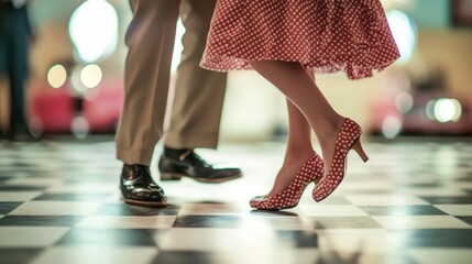 Retro Romance: A Couple's Dance on a Checkered Floor