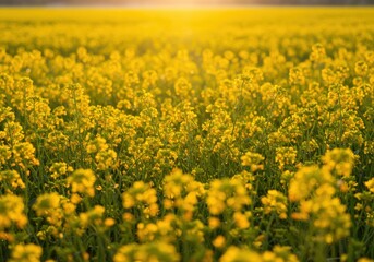Blooming canola field representing natural beauty and abundance with sunlight