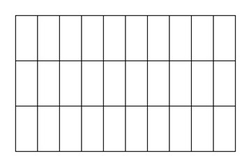 Simple Blank Grid Chart with 3 Rows and 10 Columns on White Background for Planning, Scheduling or Educational Use. 30 cells grid for month planning