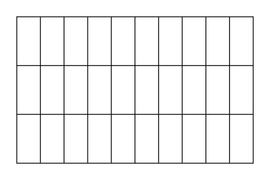Simple Blank Grid Chart with 3 Rows and 10 Columns on White Background for Planning, Scheduling or Educational Use. 30 cells grid for month planning - Powered by Adobe
