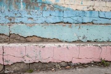 Fototapeta premium Distressed Pastel Pink Blue and White Concrete Steps Texture