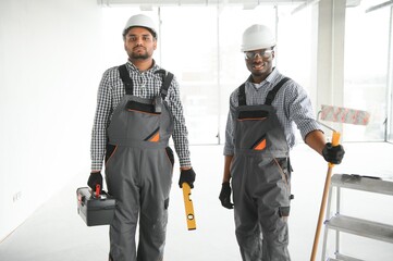 Group of multi ethnic engineer construction site worker meeting at workplace