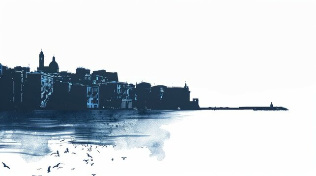  Naples skyline silhouette in navy blue capturing iconic Italian cityscape, perfect for travel and tourism themes