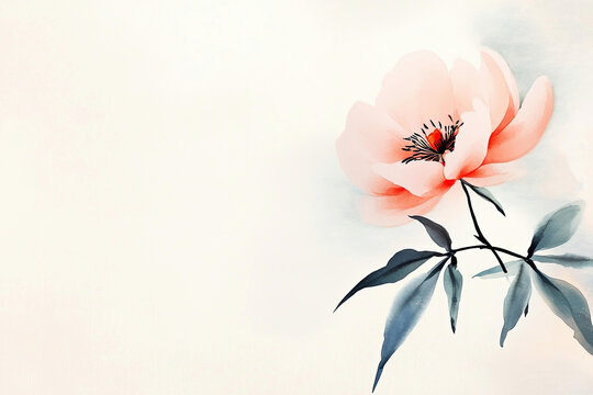  Elegant Chinese-style peony artwork with zen vibes, delicate watercolor floral painting on light background
