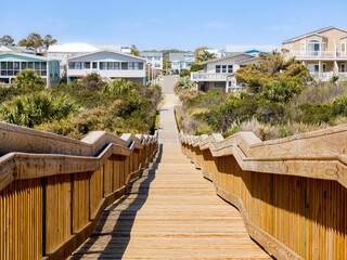 Wood bridge leading to East Coast vacation homes