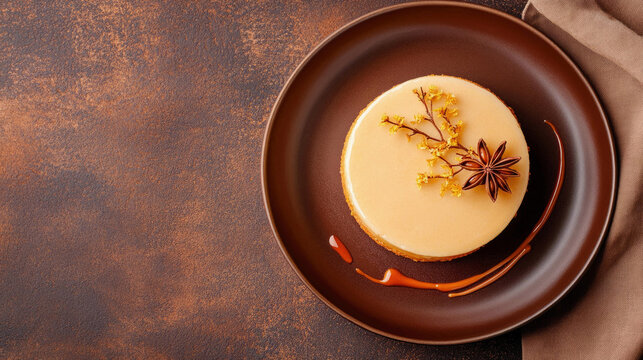  Elegant caramel pudding on rustic plate showcasing Portugal's exquisite dessert, Pudim Abade de Priscos.