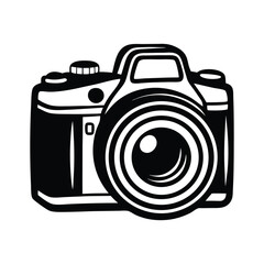 DSLR Camera Top View Vector Drawing, Simple silhouette Design vector icon with white background