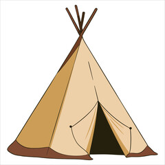 Traditional teepee or wigwam dwelling representing northern indigenous cultures of Canada, Siberia and North America. Detailed vector illustration isolated on white background. © Nass Studio
