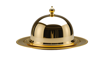 Golden food cloche isolated on transparent background, Generative Ai