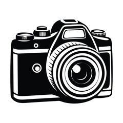 DSLR Camera Top View Vector Drawing, Simple silhouette Design vector icon with white background