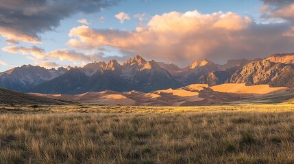 Glowing Sunrise Behind Distant Dunes With Dramatic Cloud Formations and Tranquil Light Transitions