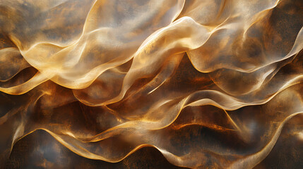 Abstract golden fabric undulates softly in the light. [Dust Opera] | Bronze Veil | metallic drape. Illustration