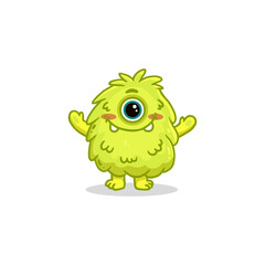 Fototapeta premium Cute cartoon monster on white background. Green Monster Icon. Happy Alien. Flat Funny monster. Vector illustration