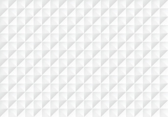 Seamless 3D wall pattern on white background in horizontal pyramid style, square or diamond shape, with light and shadow dimensions for wallpaper or backdrop design.
