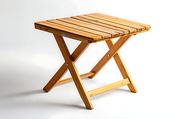 Wooden folding table with slatted top, showcasing craftsmanship against a neutral background