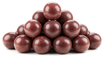 Obraz premium Heap Of Brown Chocolate Candies On White Background Delicious Heap Of Chocolate Spheres Isolated On White Background Heap Of Tasty Chocolate Confectionery