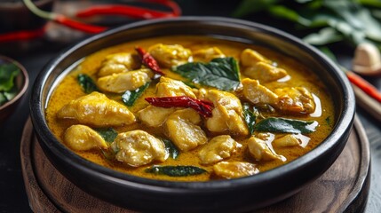 Delicious Curry Chicken Dish Garnished with Fresh Herbs and Spices