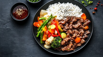 Delicious Beef Stir Fry with Fresh Vegetables and Rice
