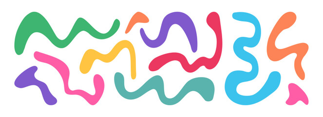 Line shape organic, funky abstract wavy, liquid blob, curve doodle element, irregular scribble, paint fluid form, groovy kid bubble isolated on white background. Fun stripes drawn. Vector illustration