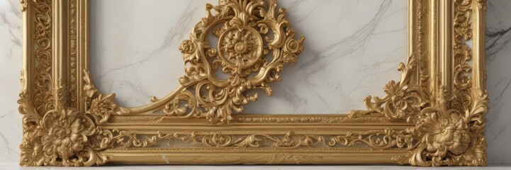 Intricate gold frame on marble; opulent design , graphic, marble texture