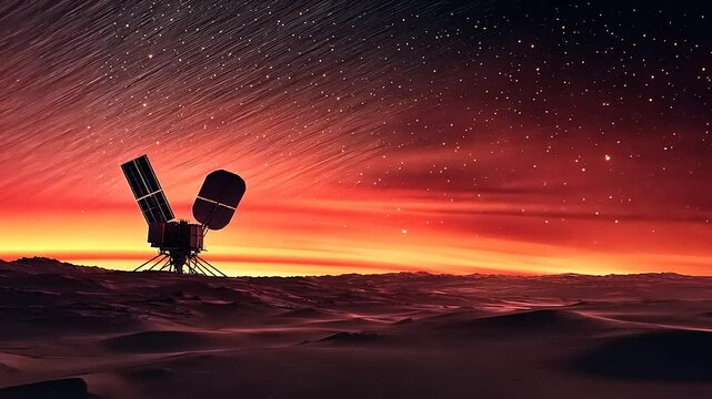 Martian outpost at sunset