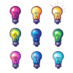 Cartoon Lightbulb Icon, vibrant colors, isolated on white background