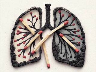 Creative representation of lungs made with matchsticks for World No Tobacco Day awareness campaign