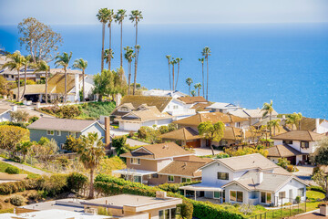 Coastal California residential neighborhood with ocean view 