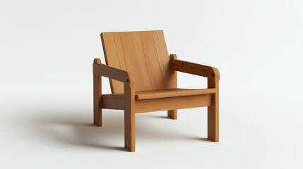 Obraz premium A minimalistic wooden chair stands elegantly on a clean white background
