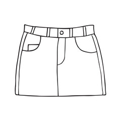 Vector hand drawn sketch doodle outline jeans skirt isolated on white background