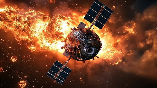 Fiery satellite crash in space