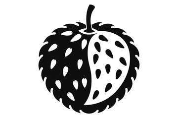 Soursop Fruit Silhouette Monochrome Graphic Illustration of Annona Muricata, Black and White Tropical Fruit