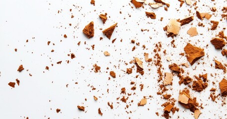 Crushed makeup powder scattered on a white background