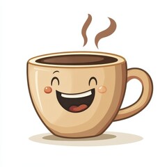 Cartoon Coffee Cup Icon, cheerful design, isolated on white background