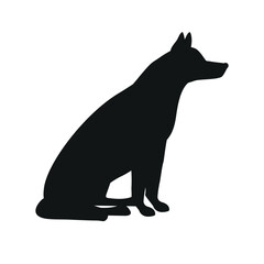 Vector flat hand drawn sitting shepherd dog silhouette isolated on white background