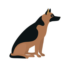 Vector flat hand drawn sitting shepherd dog isolated on white background