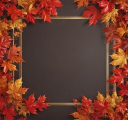 Fototapeta premium Vibrant red & gold maple leaves frame, autumnal scene, autumn, plant, red leaves