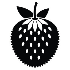 Stylized Raspberry Illustration A Bold Black Silhouette with Leafy Details Depicted