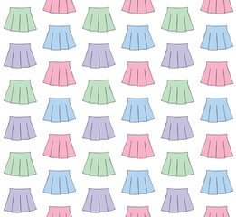 Vector seamless pattern of different color hand drawn sketch doodle mini skirt isolated on white background
