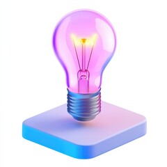 3D Lightbulb Icon, glowing effect, isolated on white background