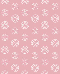 Vector seamless pattern of hand drawn sketch doodle spiral isolated on pink background