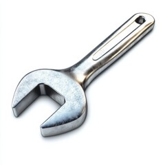 3D Wrench Icon, metallic finish, isolated on white background