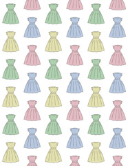 Vector seamless pattern of different color hand drawn sketch doodle dress isolated on white background