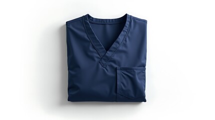 Compact folded nurse scrubs in navy color on pure white background