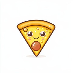 Cartoon Pizza Slice Icon, cheesy and colorful, isolated on white background