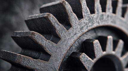 Closeup of Interlocking Metal Gears Industrial Machinery Parts Texture Detail