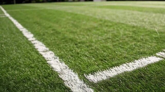 A soccer field with a white line in the middle