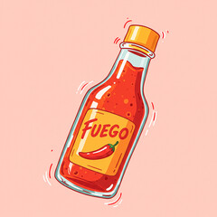 Fuego hot mexican sauce bottle floating on pink background